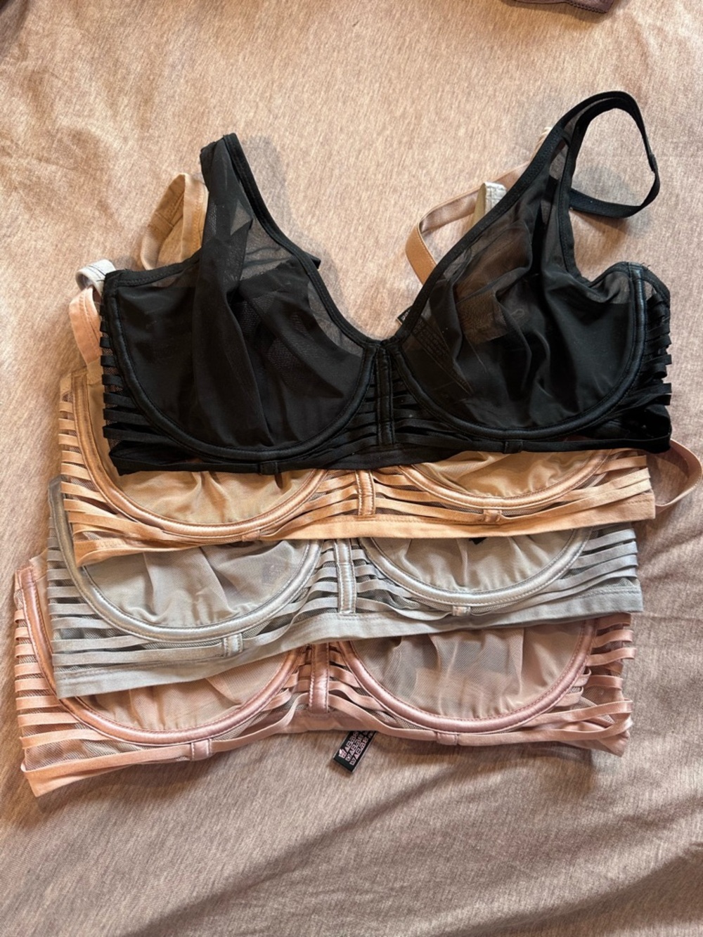 SET OF 4 VS Sheer Mesh Multi-Color Underwire Bras - Black, Beige, Gray, Blush